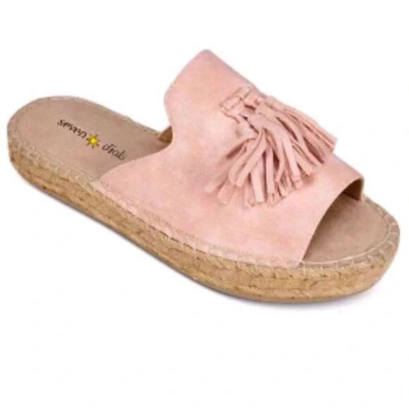 Seven dials Wendelle Tassel Open Toe Blush Pink Faux Sueded Espadrilles Sandals - Picture 1 of 12